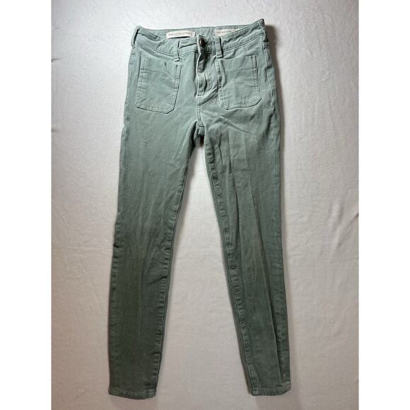 Pilcro Anthropologie greenHigh-Rise Skinny Corduroy Jeans Patch-Pockets Size 26 - Picture 1 of 7